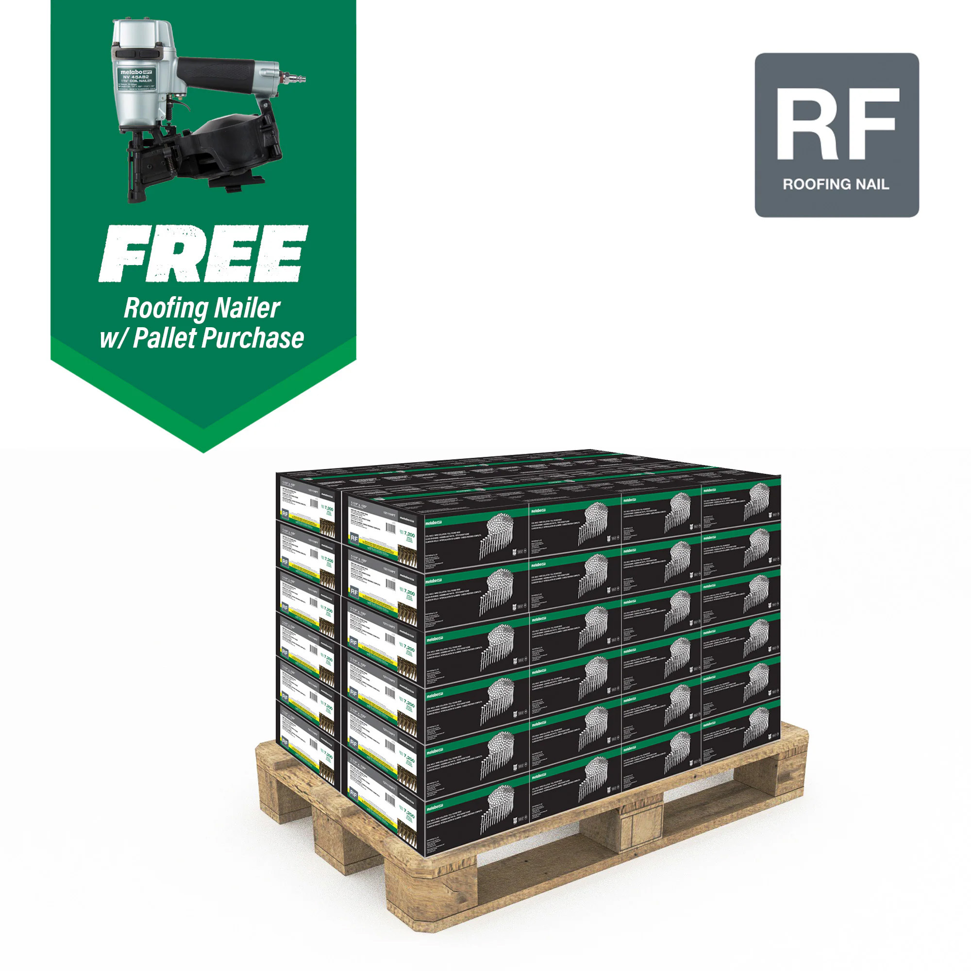 Metabo HPT Roofing Nails — 1 1/4in., 15°, Electro-Galvanized, Smooth Shank, Free Pneumatic Roofing Nailer, Model# 12111NV45AB2M
